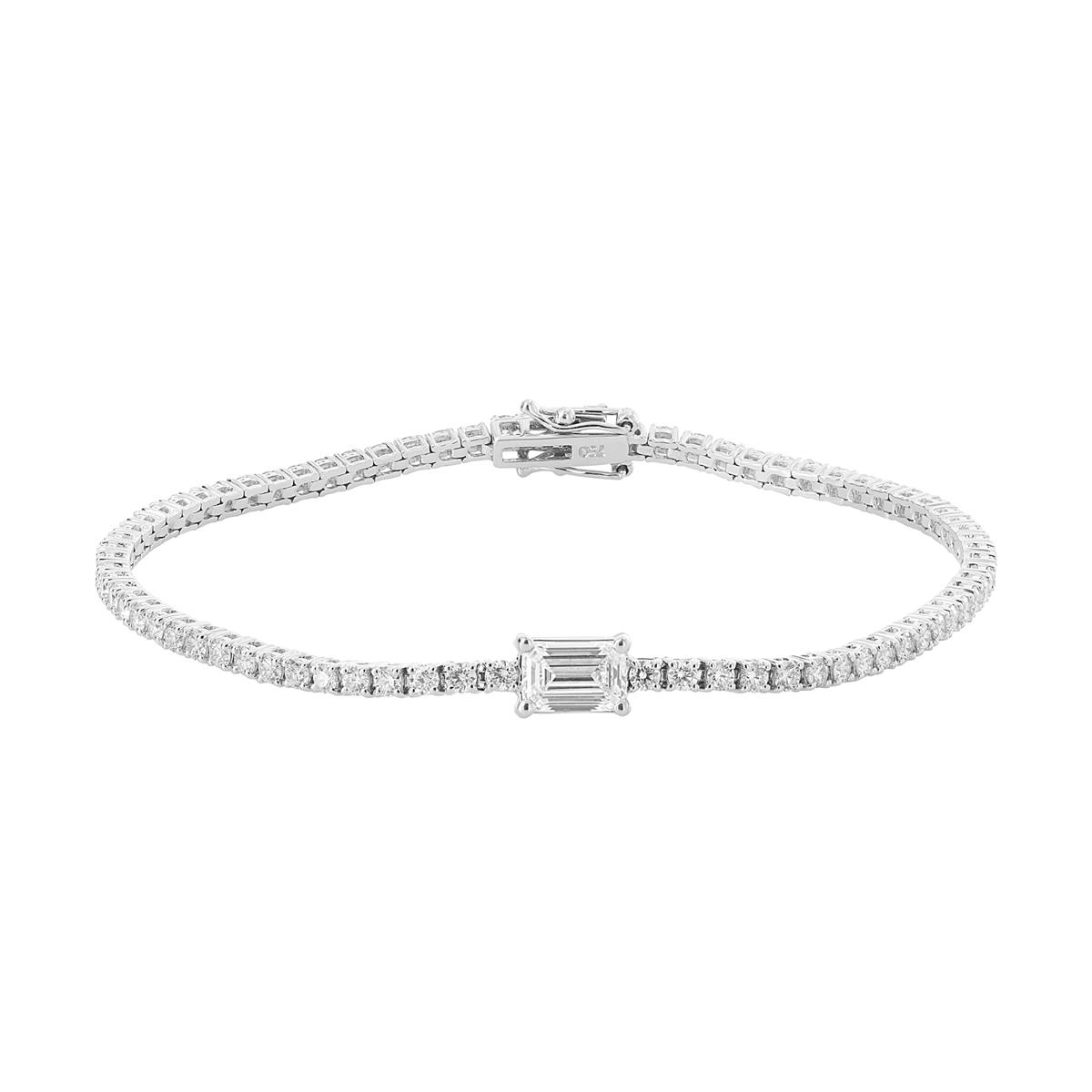 Norman Silverman 18k White Gold Center Emerald Cut Diamond Tennis Bracelet