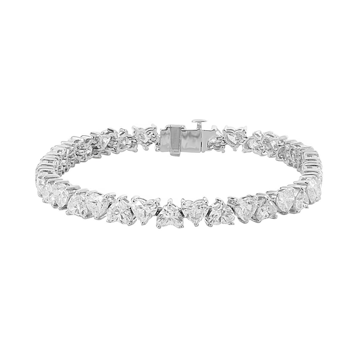 Norman Silverman 18k White Gold Alternating Diamond Heart Tennis Bracelet