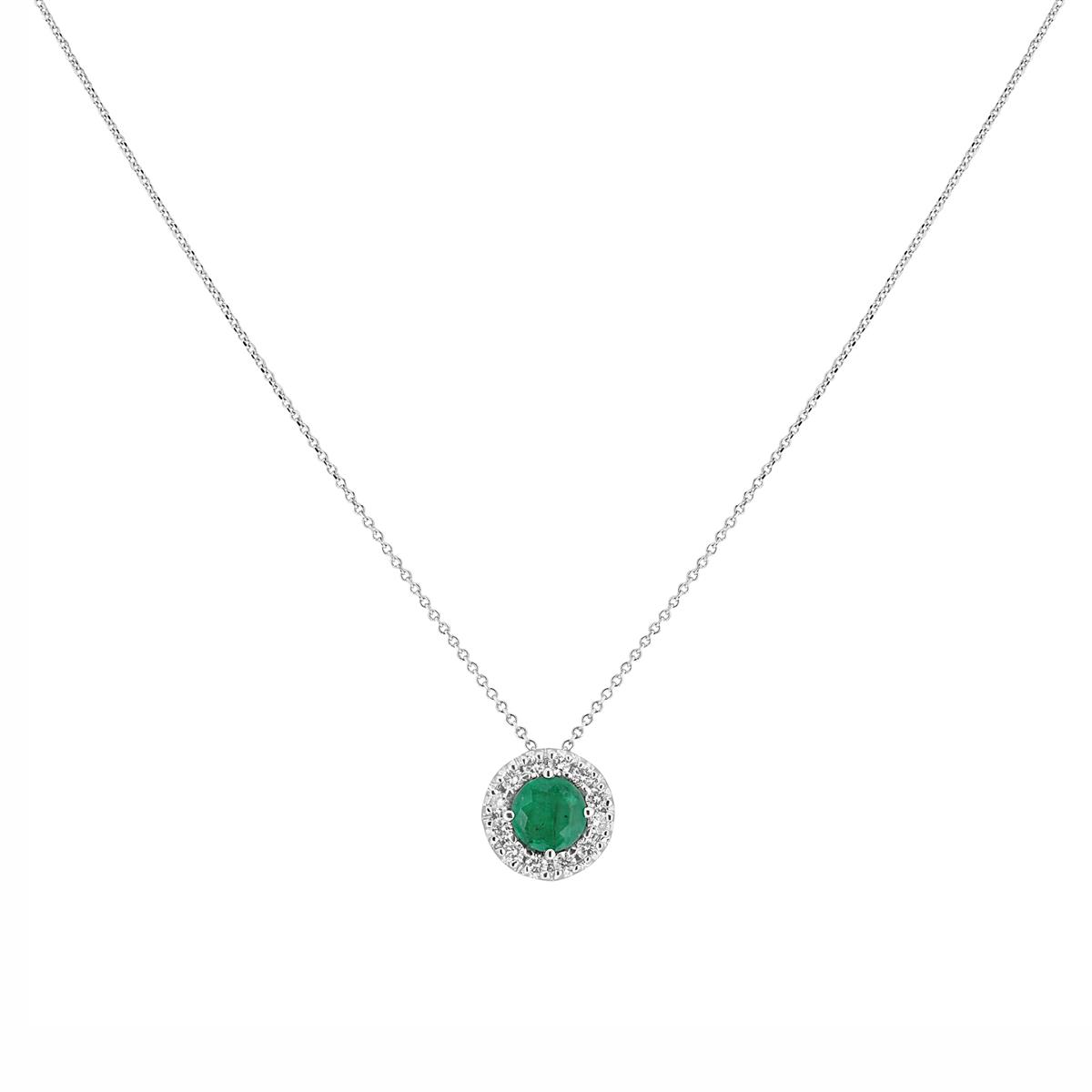 London Collection 14k Diamond Halo Emerald Pendant Necklace