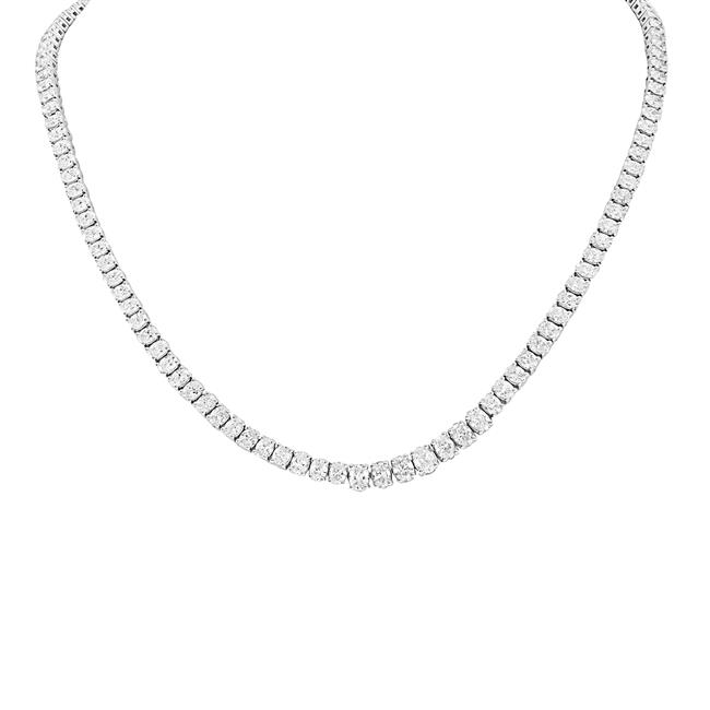 London Collection 14k White Gold Oval Diamond Tennis Necklace 22.41cts