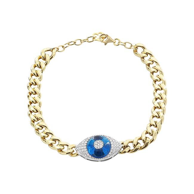 London Collection 18k Yellow Gold Pave Diamond Evil Eye Bracelet