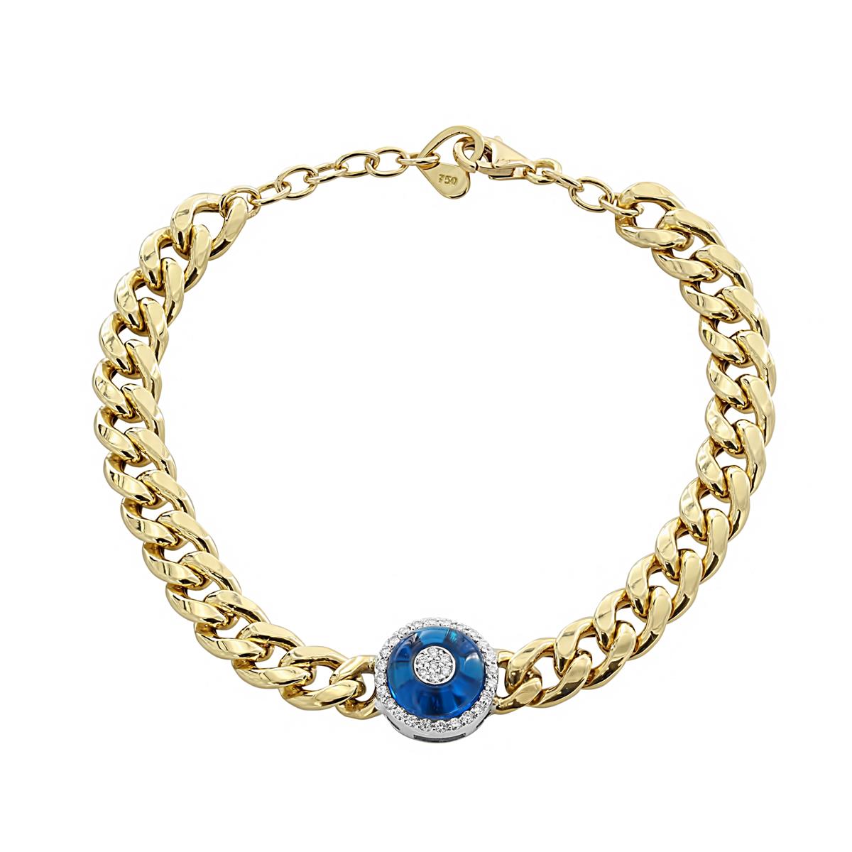 London Collection 18k Yellow Gold Diamond Evil Eye Curb Chain Bracelet