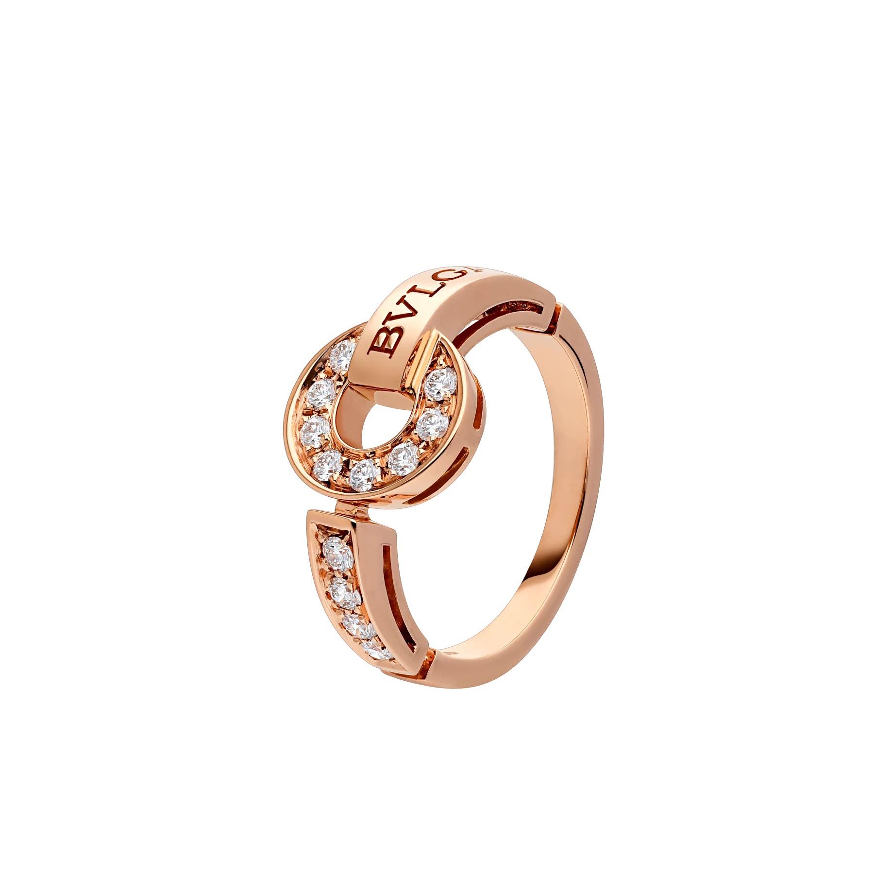 Bvlgari Bvlgari 18k Rose Gold Ring with Pave Diamonds