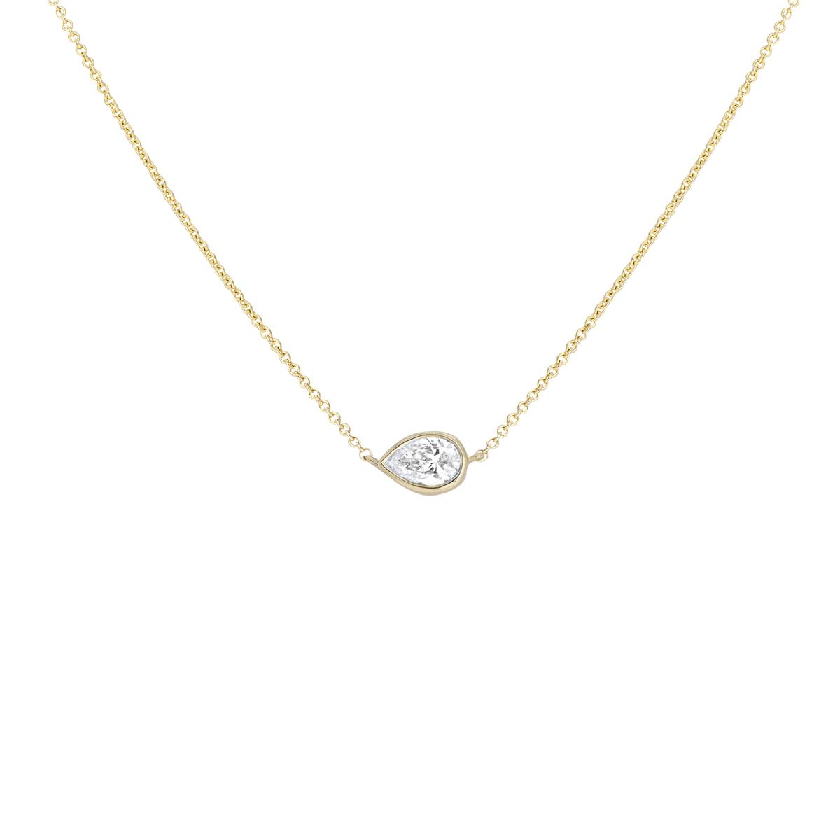 London Collection 14k Yellow Gold East West Bezel Set Pear Shaped Diamond Pendant Necklace