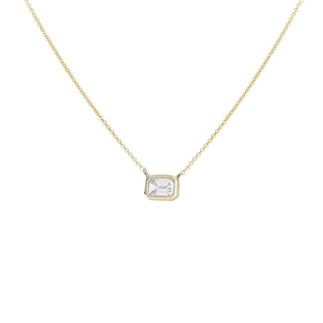 London Collection 14k Yellow Gold East West Bezel Set Emerald Cut Diamond Pendant Necklace