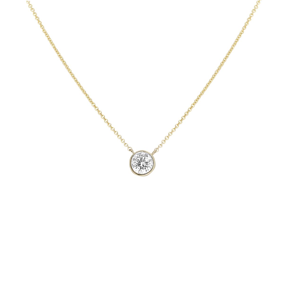 London Collection 14k Yellow Gold Bezel Set Round Diamond Pendant Necklace