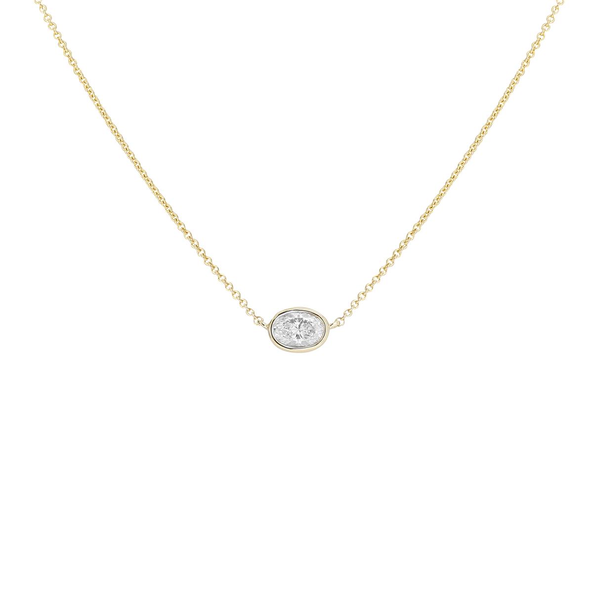 London Collection 14k Yellow Gold East West Bezel Set Oval Shaped Diamond Pendant Necklace