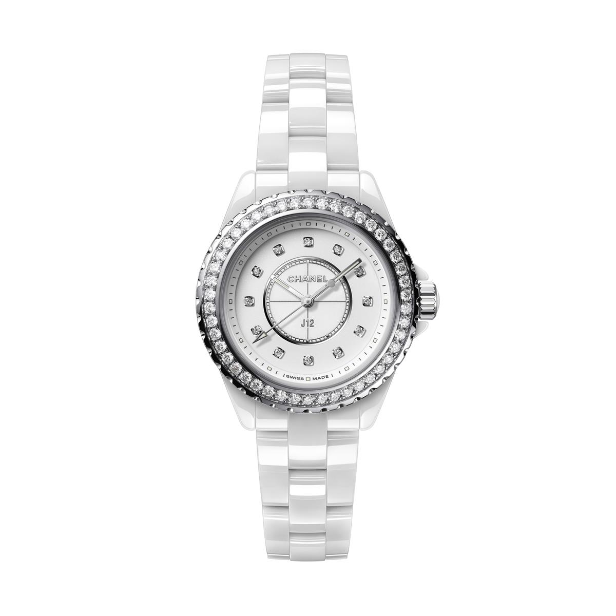 CHANEL J12 33mm Quartz Diamond Bezel White Dial Ladies Watch