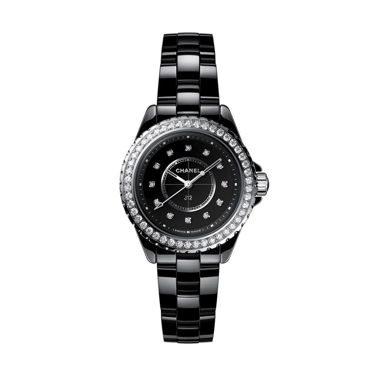 CHANEL J12 33mm Quartz Diamond Bezel Black Dial Ladies Watch