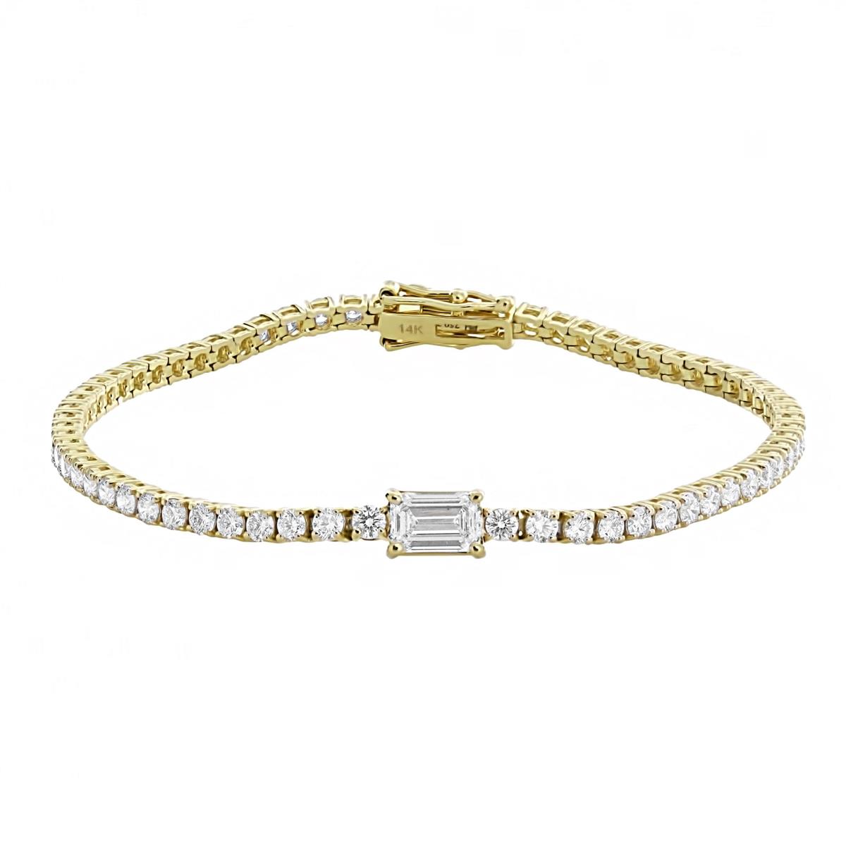 Norman Silverman 18k Yellow Gold Center Emerald Cut Diamond Tennis Bracelet