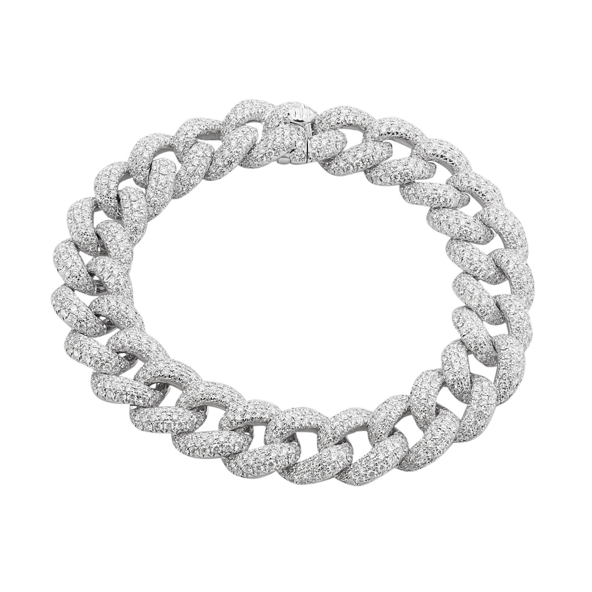 London Collection 18k White Gold Pave Diamond Medium Curb Link Bracelet