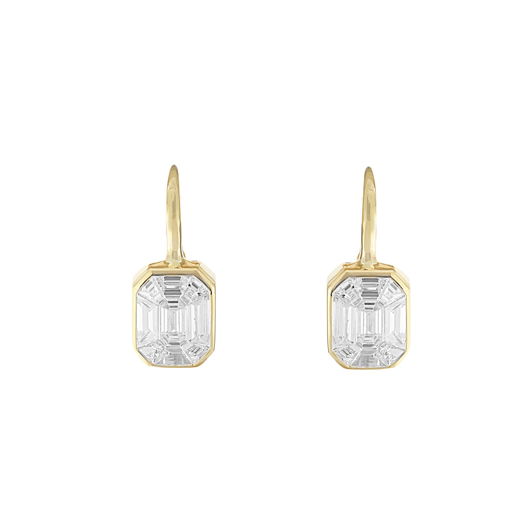 London Collection Yellow Gold Diamond Rectangle Earrings