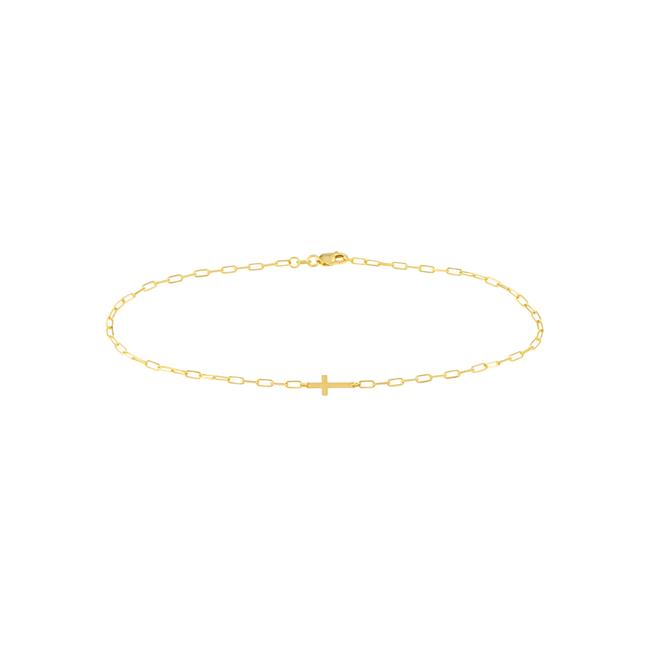 London Collection 14k Yellow Gold Paperclip Cross Anklet