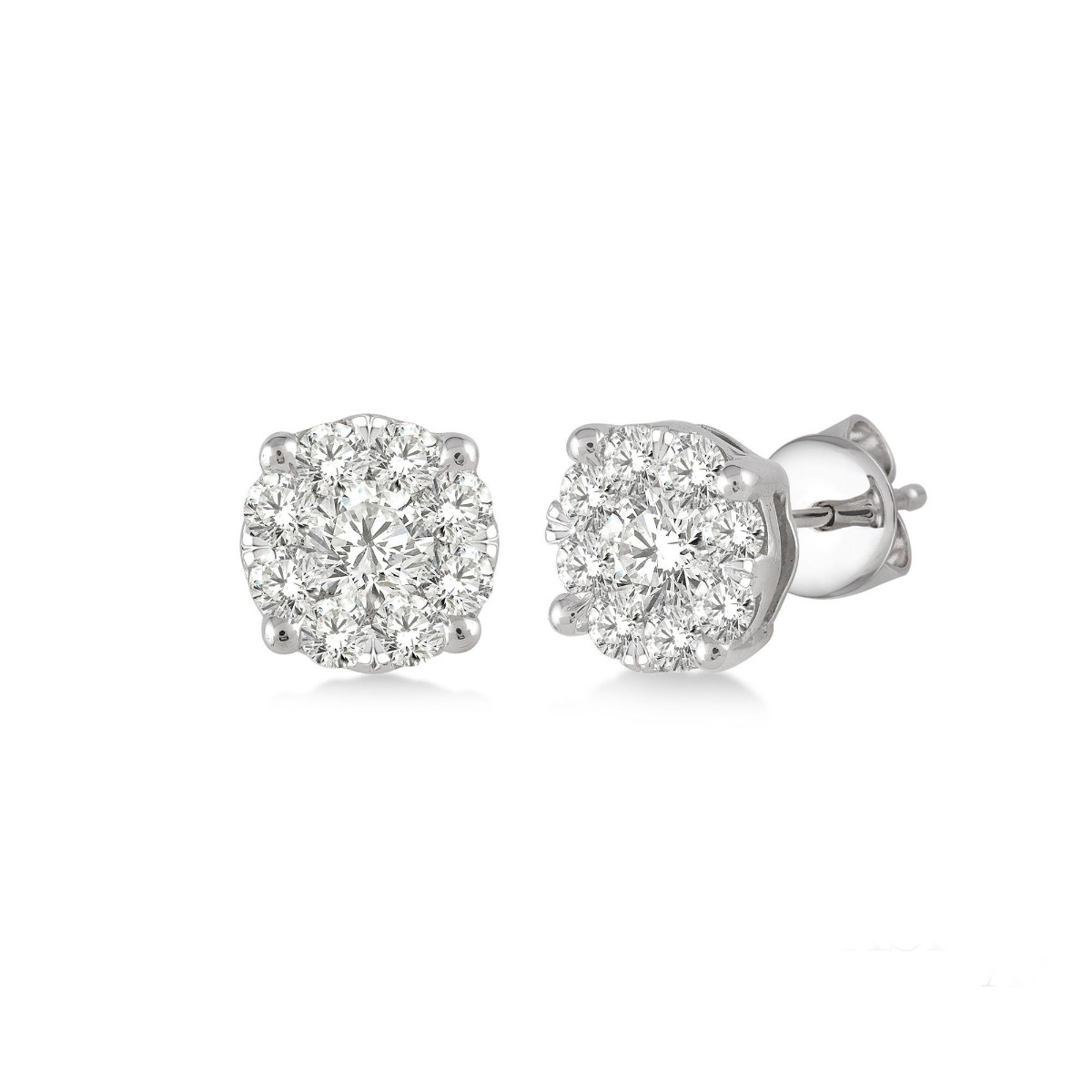 London Collection Lovebright 14k White Gold Round Diamond Cluster Stud Earrings