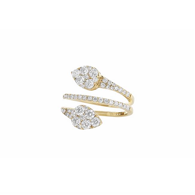 London Collection 14k Yellow Gold Pave Diamond Pear Shaped Bypass Ring