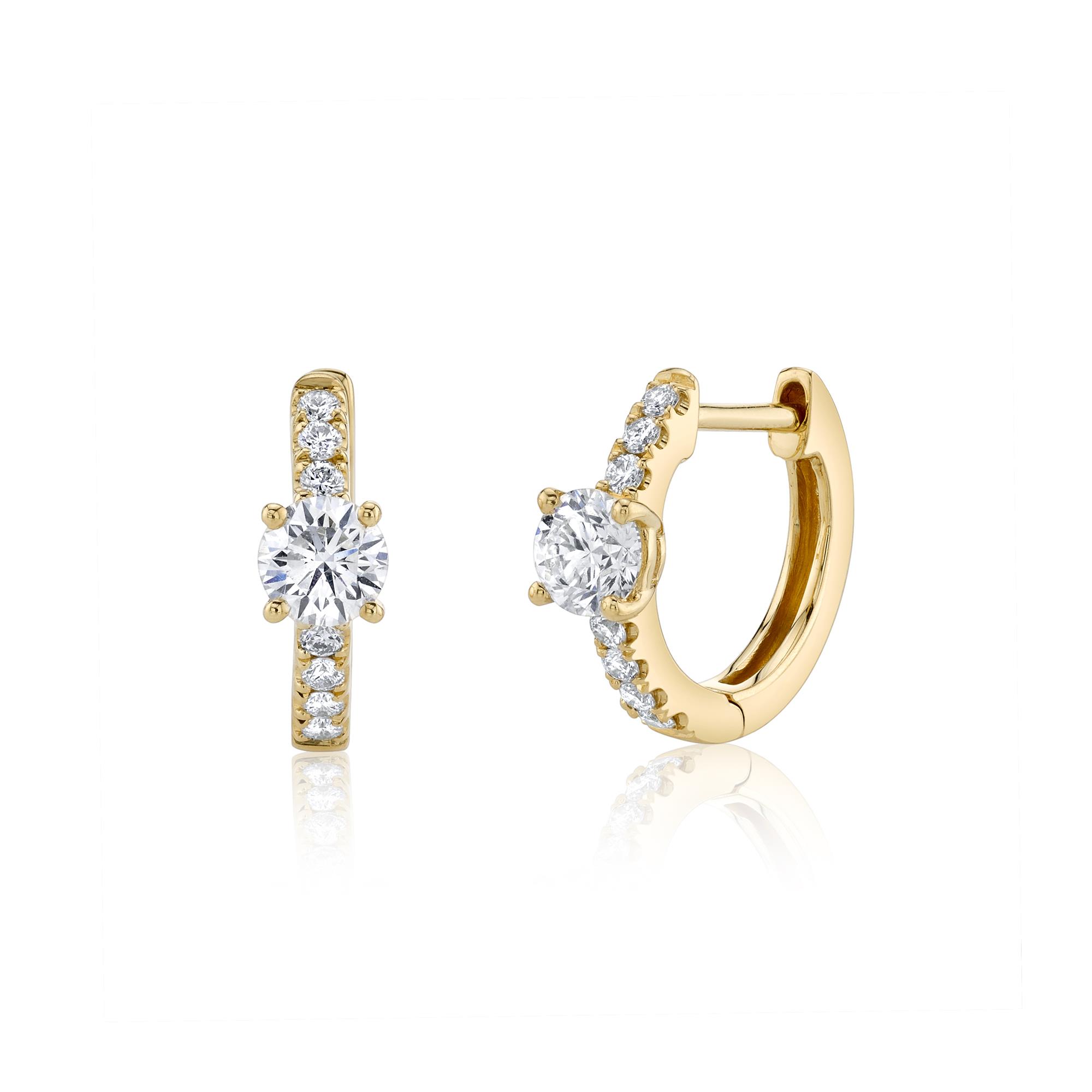 Anita Ko 18k Yellow Gold Pave and Round Diamond Huggie Earrings