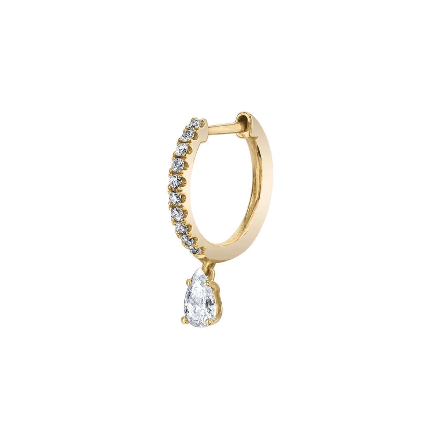 Anita Ko 18k Yellow Gold Pave Diamond Huggie Earring with a Pear Shape Diamond Drop