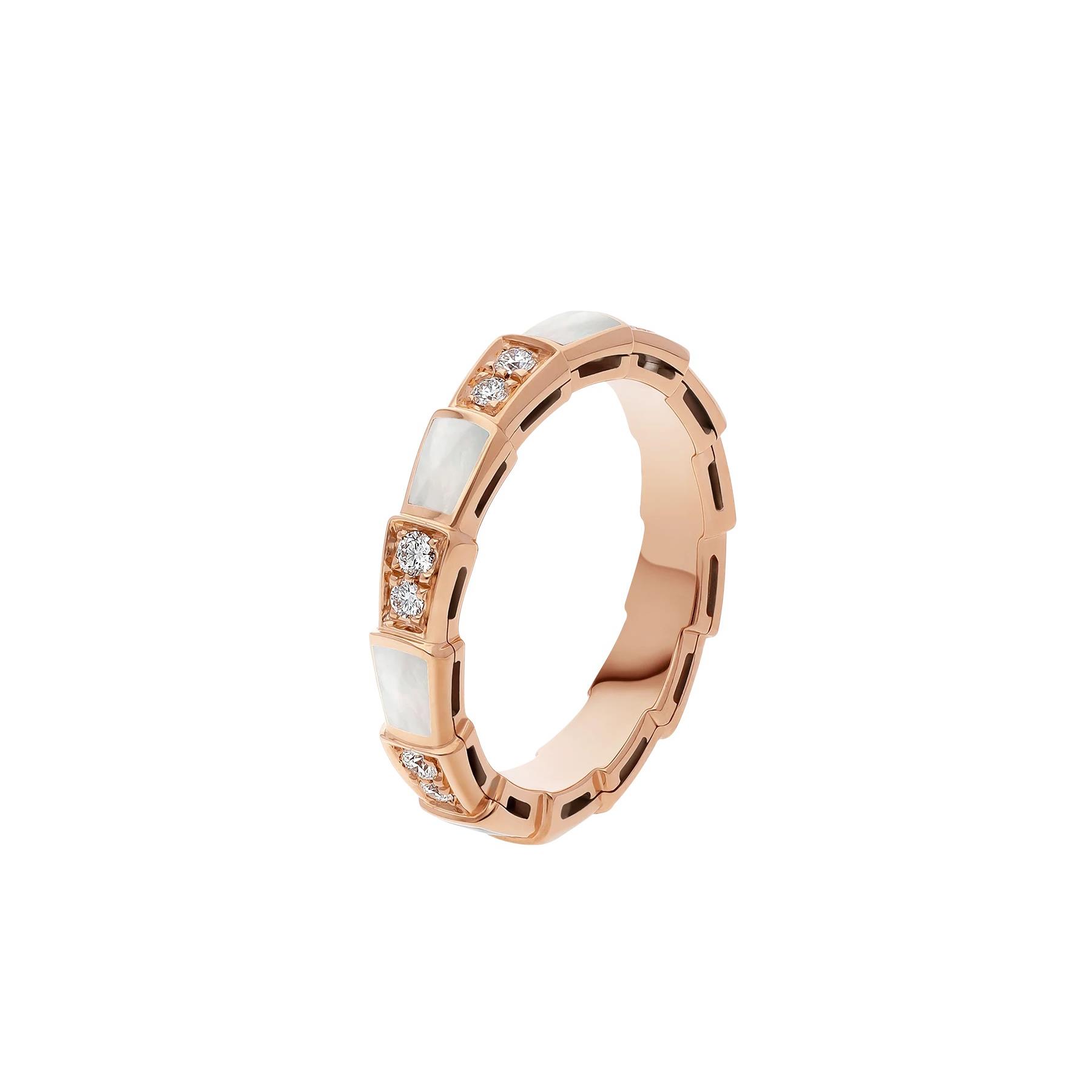 Bvlgari Serpenti Viper 18k Rose Gold Diamond and Mother Of Pearl Ring