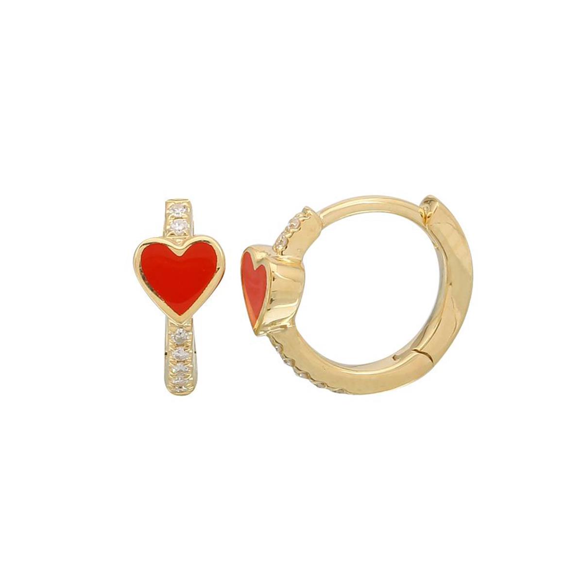 London Collection 14k Enamel Heart and Diamond Huggies