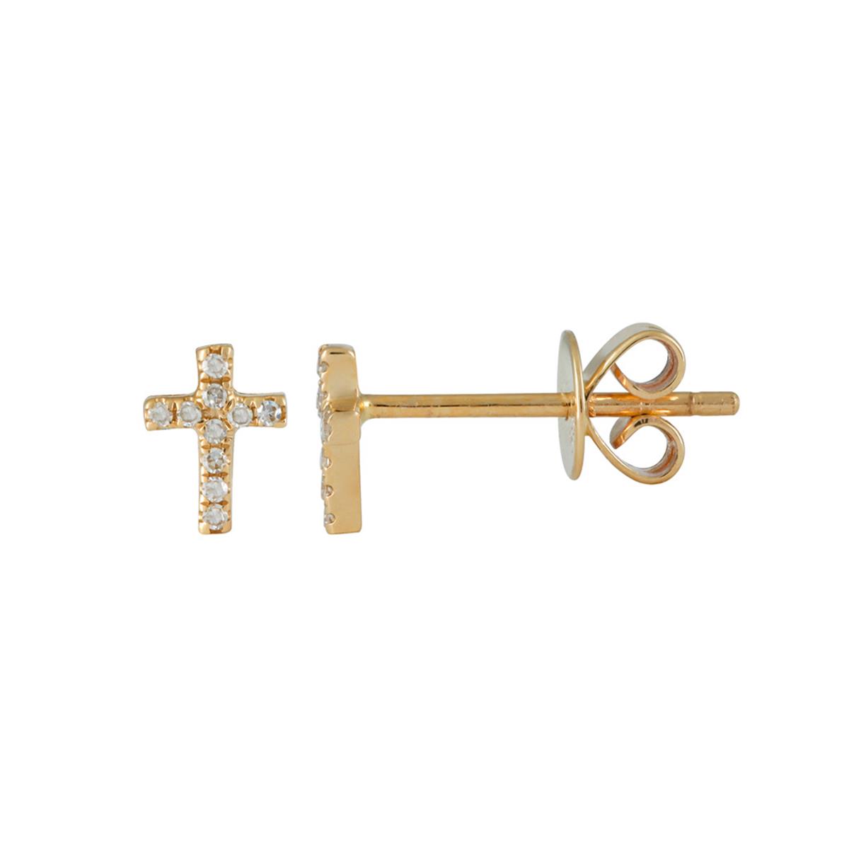 London Collection 14k Gold Diamond Cross Stud Earrings