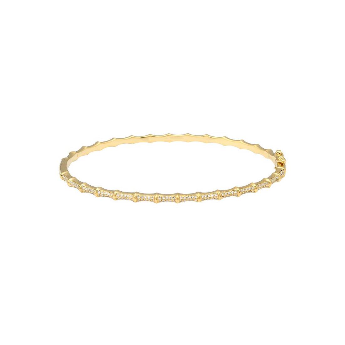 London Collection 14k Yellow Gold Pave Diamond Bamboo Bangle Bracelet