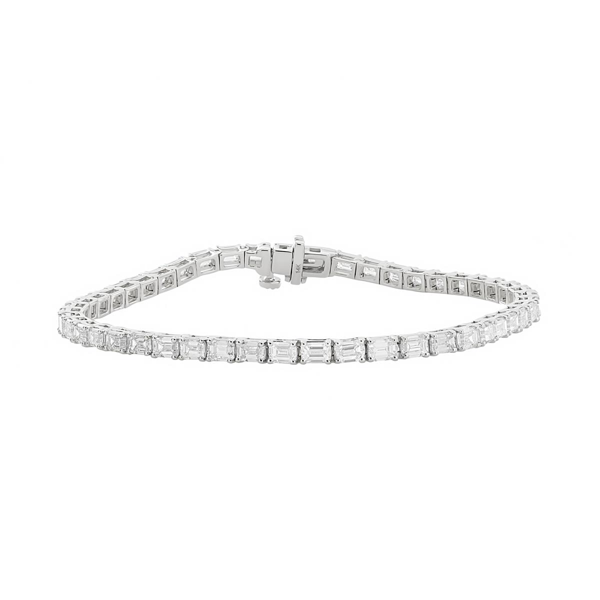 London Collection 14k White Gold Emerald Cut Diamond Inline Tennis Bracelet