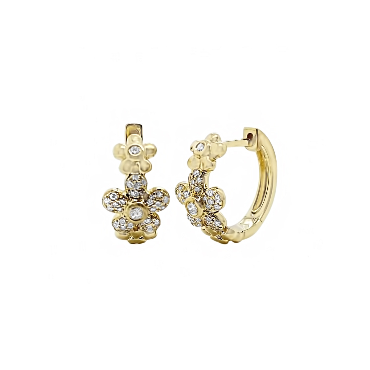 London Collection 14k Yellow Gold Flower Huggie Earrings