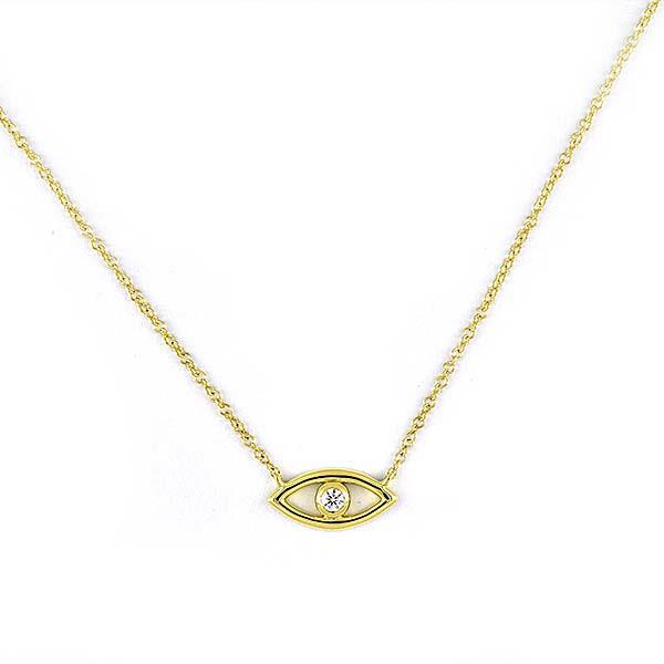 London Collection Yellow Gold Bezel Set Diamond Evil Eye Necklace