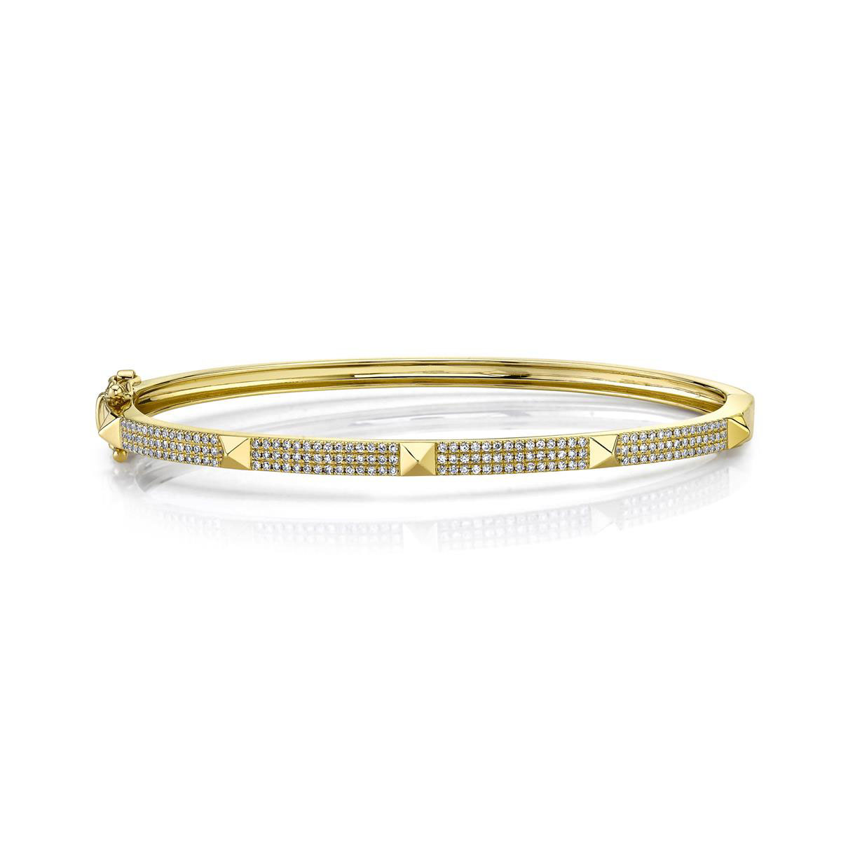  London Collection 14k Gold Diamond Stud Bangle Bracelet