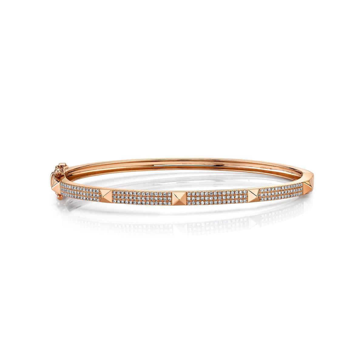  London Collection 14k Gold Diamond Stud Bangle Bracelet