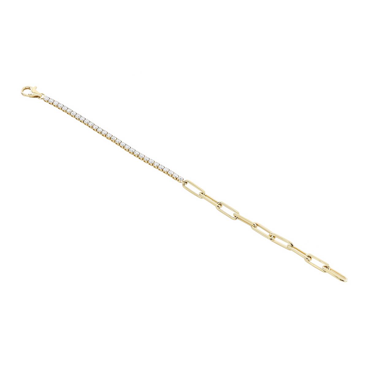 London Collection 14k Yellow Gold Half Diamond Half Paperclip Link Bracelet