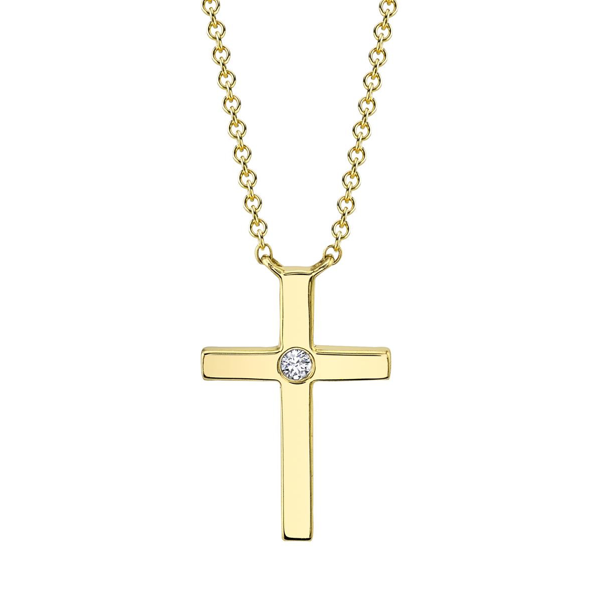 London Collection 14k Yellow Gold Bezel Set Diamond Cross Necklace