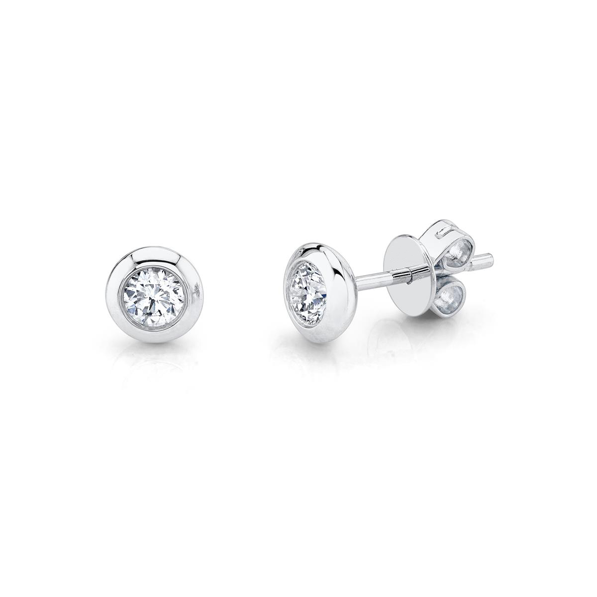 London Collection 14k Gold Bezel Set Diamond Stud Earrings 