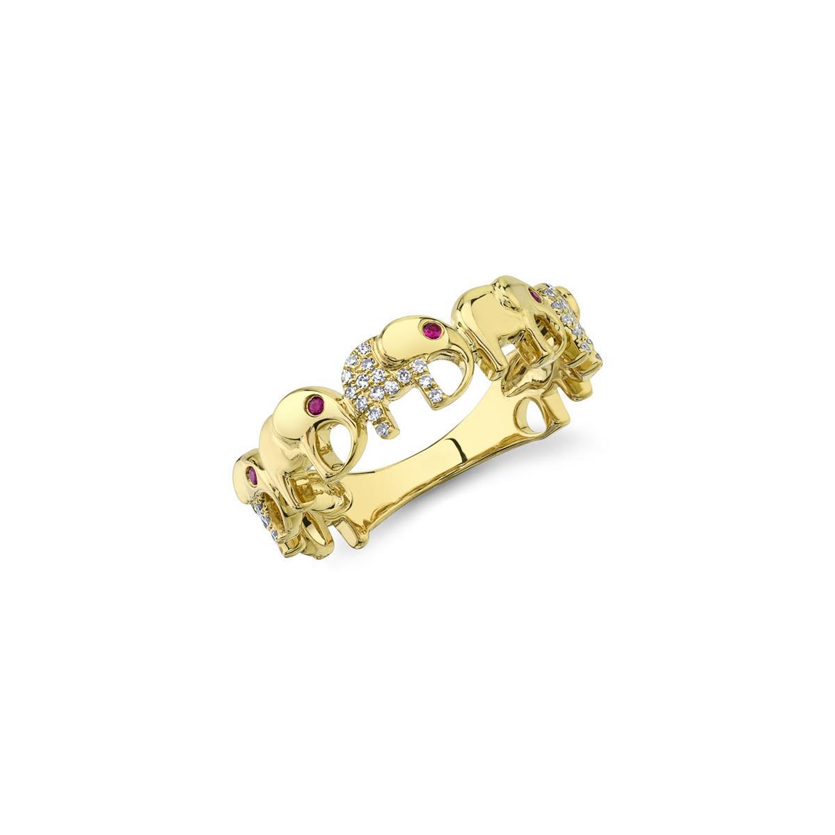 London Collection 14k Yellow Gold Diamond and Ruby Elephant Ring