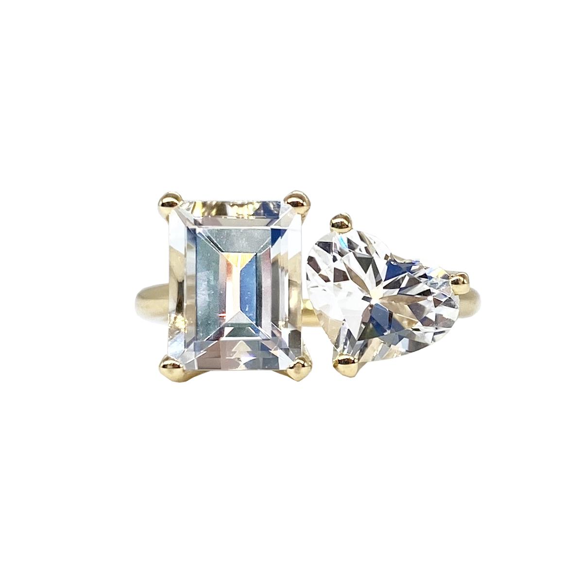 Jane Taylor 14k Yellow Gold White Topaz Two Stone Ring