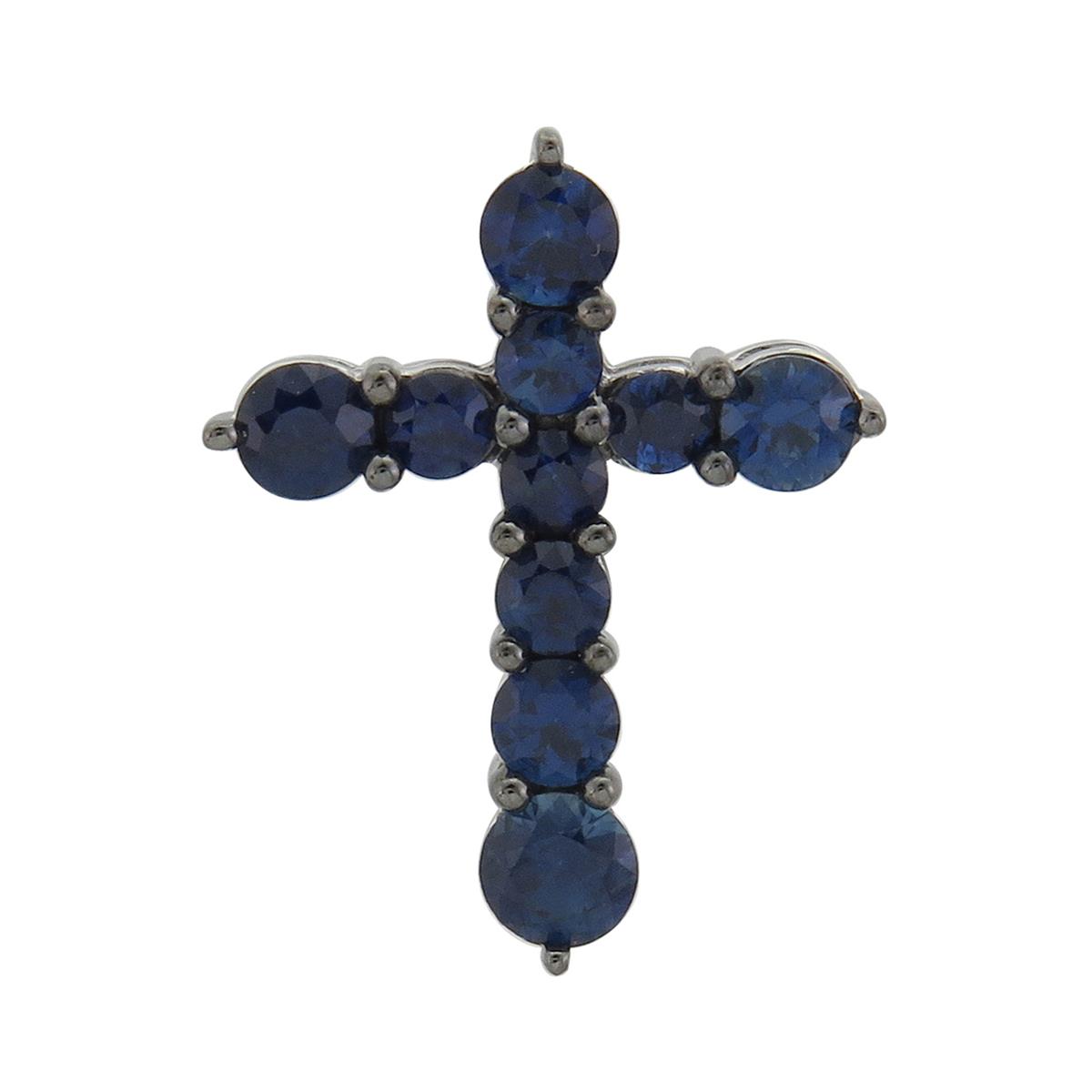 London Collection 18k White Gold Blue Sapphire Cross Pendant