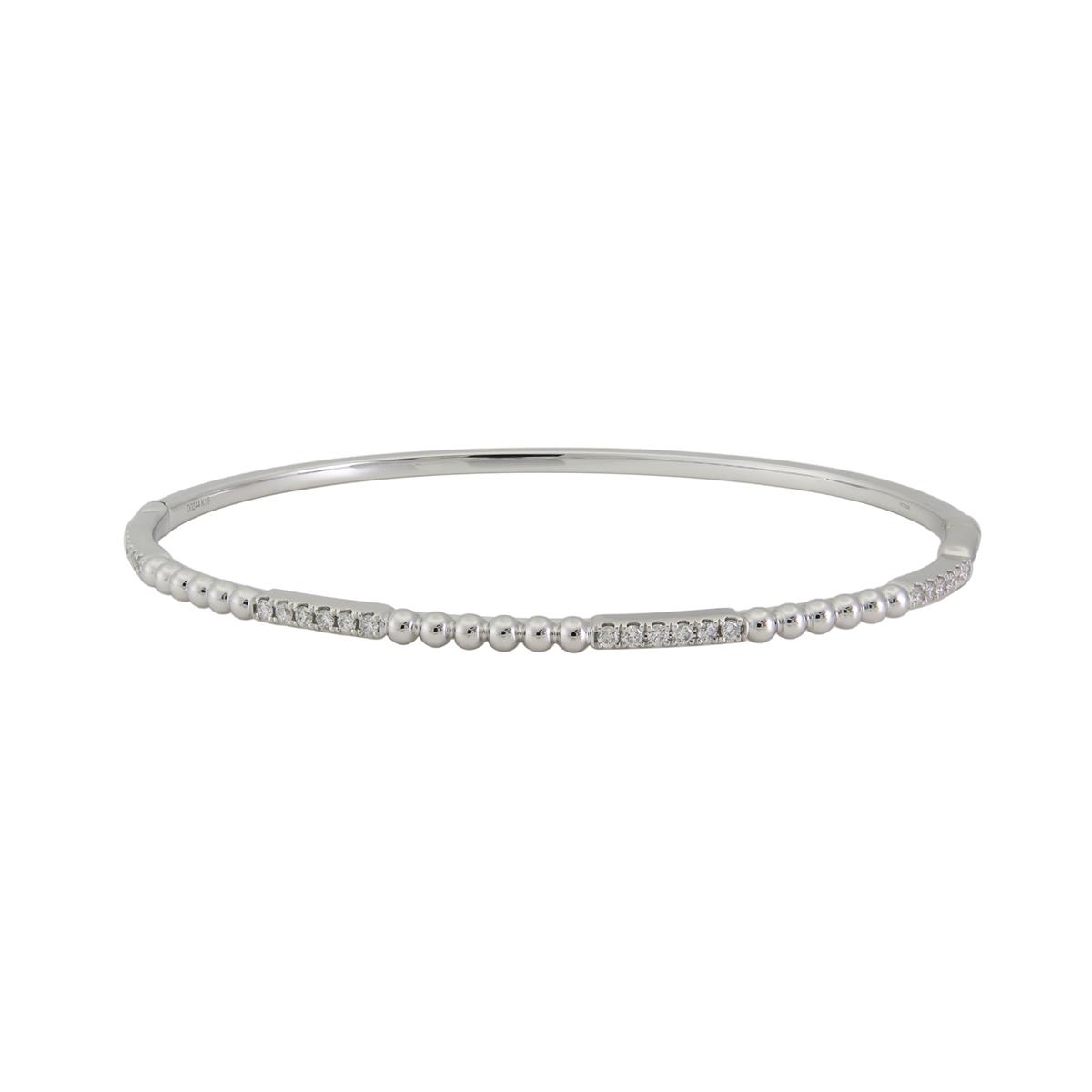 London Collection 18k White Gold Beaded Pave Diamond Bar Bracelet