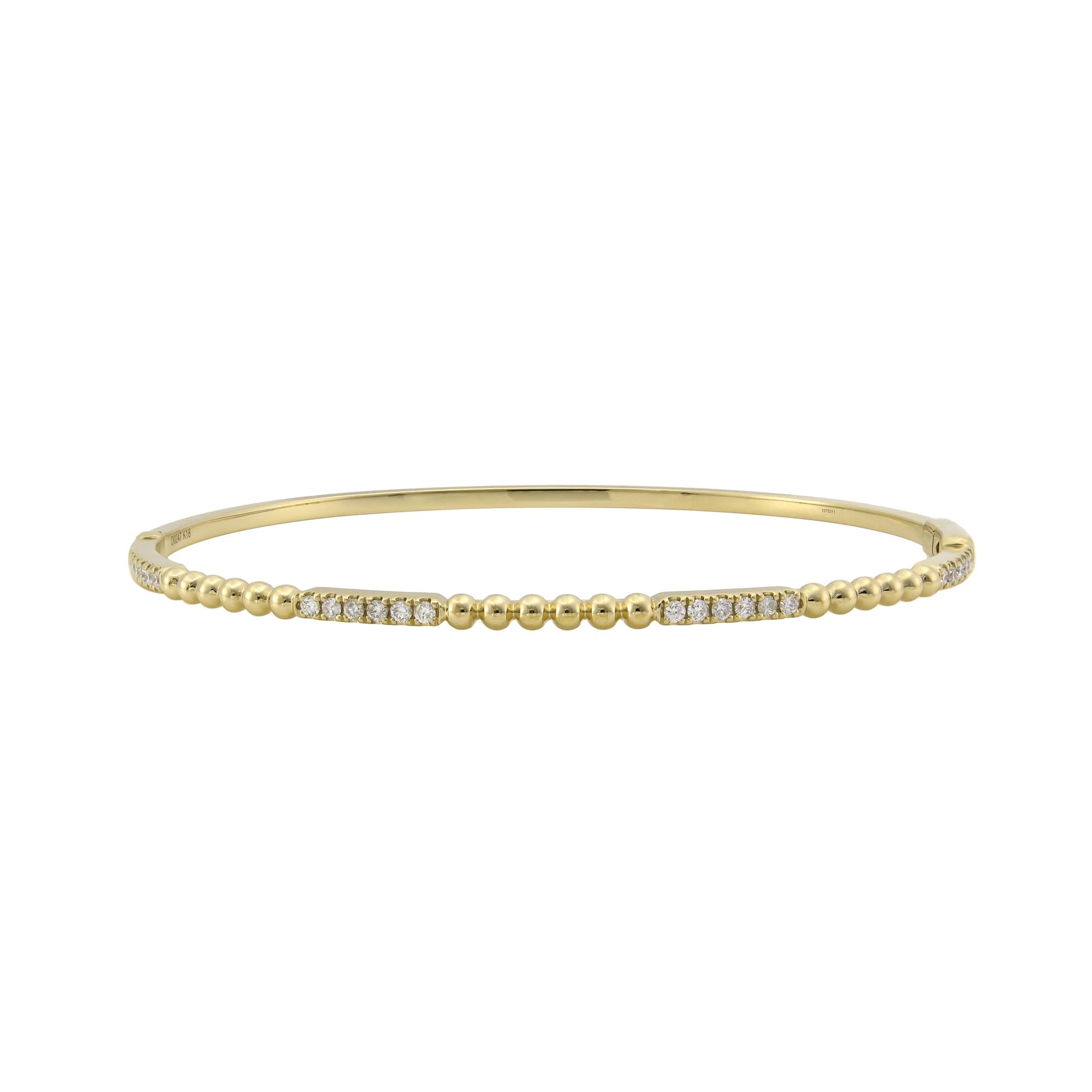 London Collection 18k Yellow Gold Pave Diamond Bead Station Bangle Bracelet