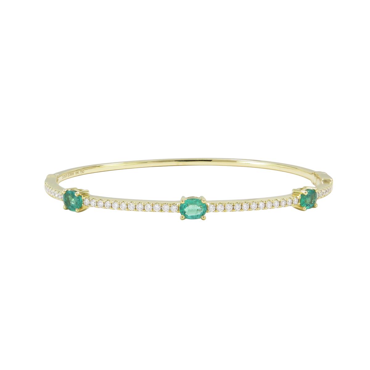 London Collection 18k Yellow Gold Diamond and Oval Emerald Bangle Bracelet