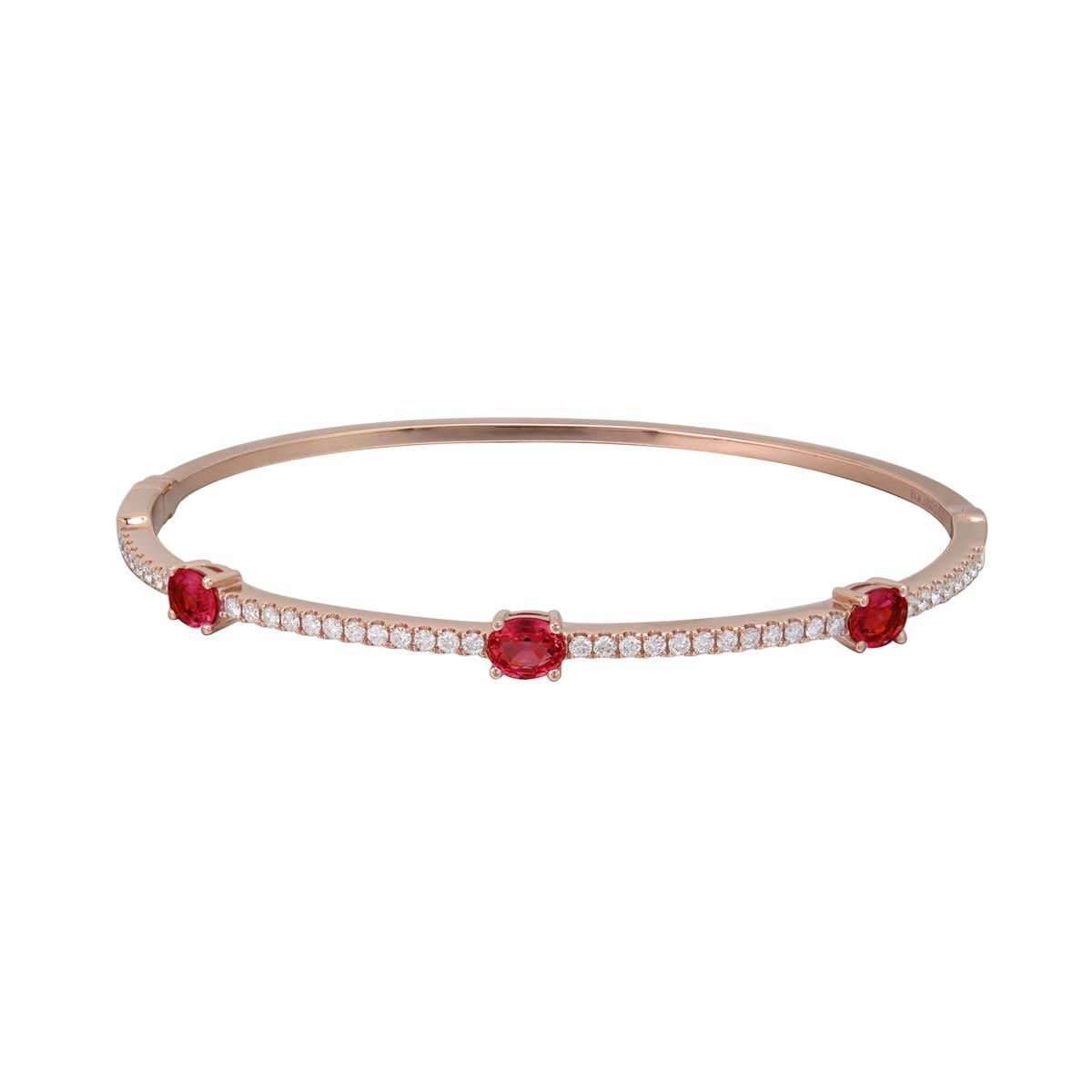 London Collection 18k Rose Gold Oval Ruby and Diamond Bangle Bracelet