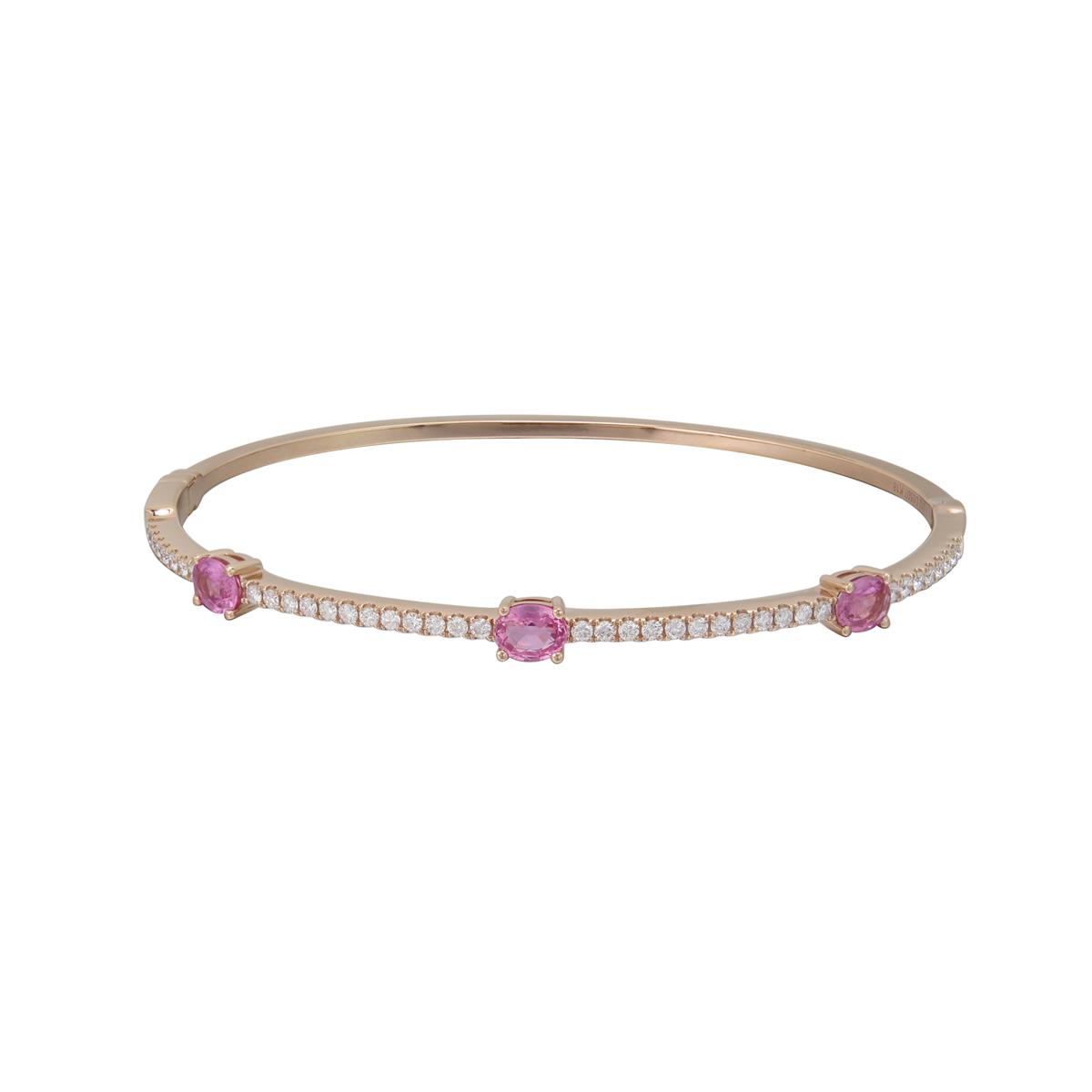 London Collection 18k Rose Gold Diamond and Oval Pink Sapphire Bangle Bracelet