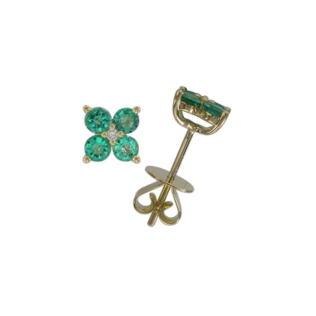 London Collection 18k Yellow Gold Emerald And Diamond Flower Earrings