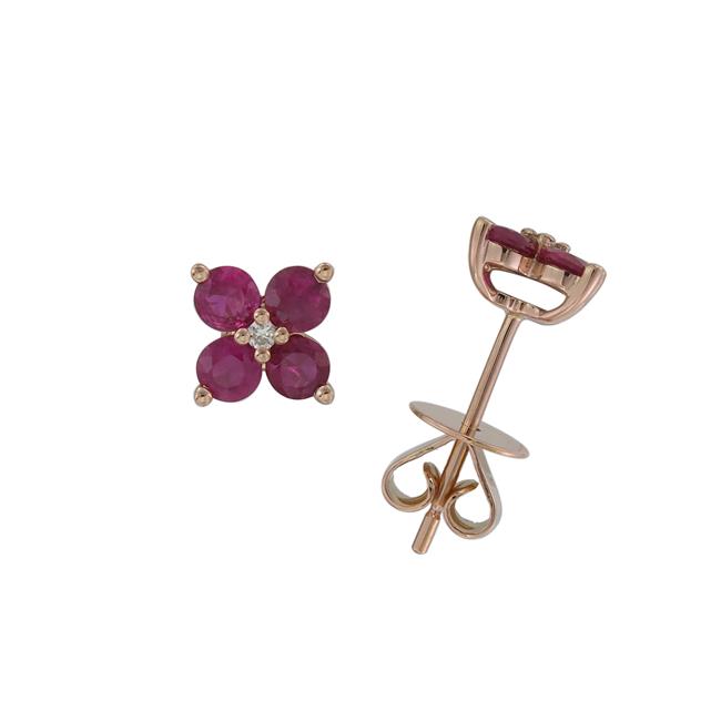 London Collection 18k Rose Gold Ruby and Diamond Flower Earrings