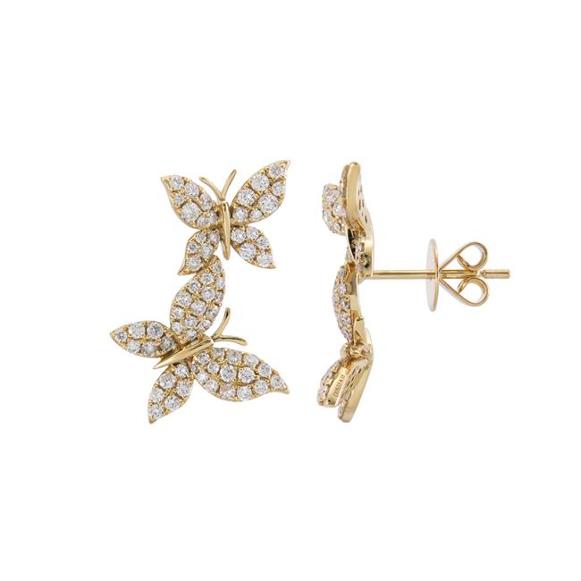 London Collection 18k Yellow Gold Double Butterfly Diamond Earrings