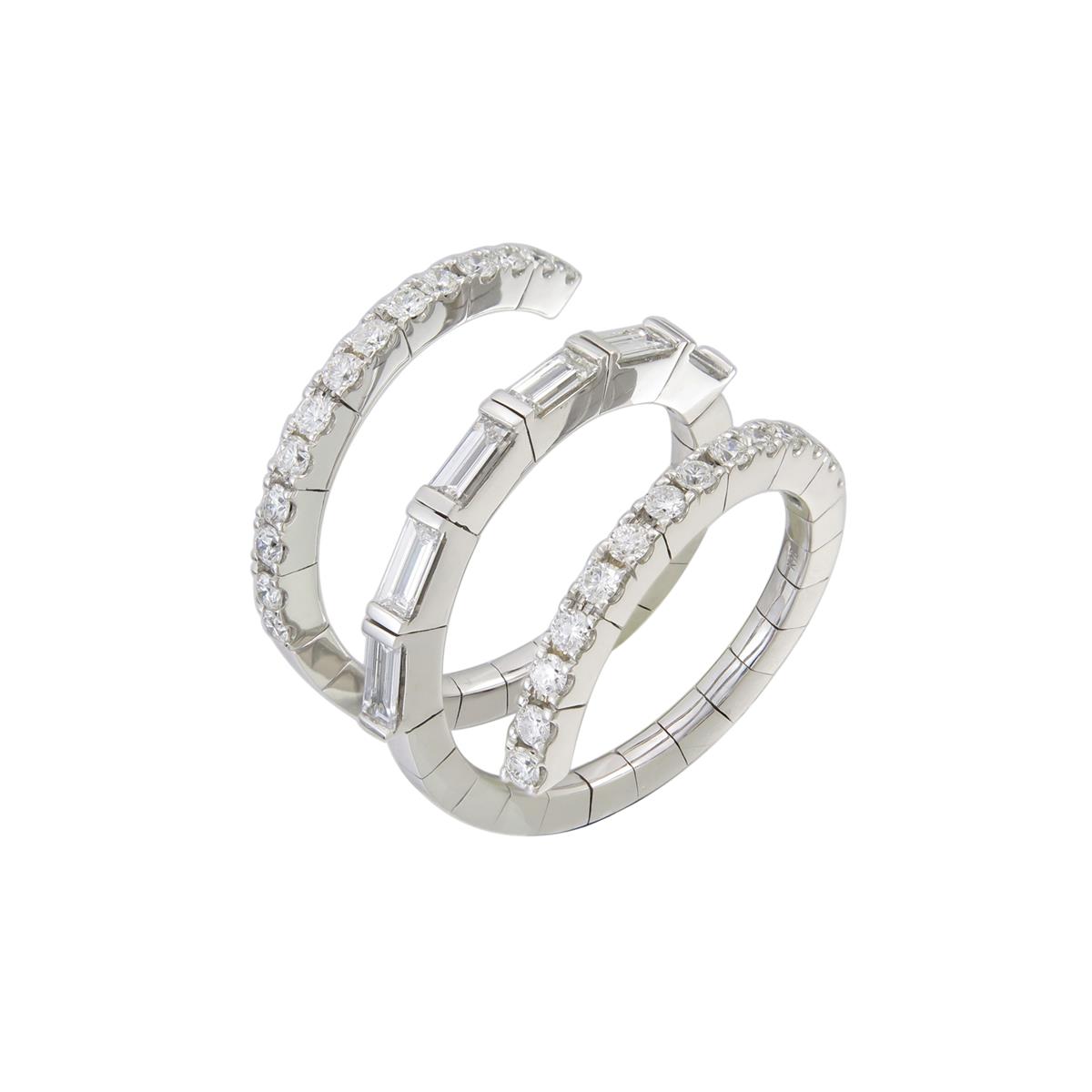 London Collection White Gold Baguette and Round Diamond Spiral Ring