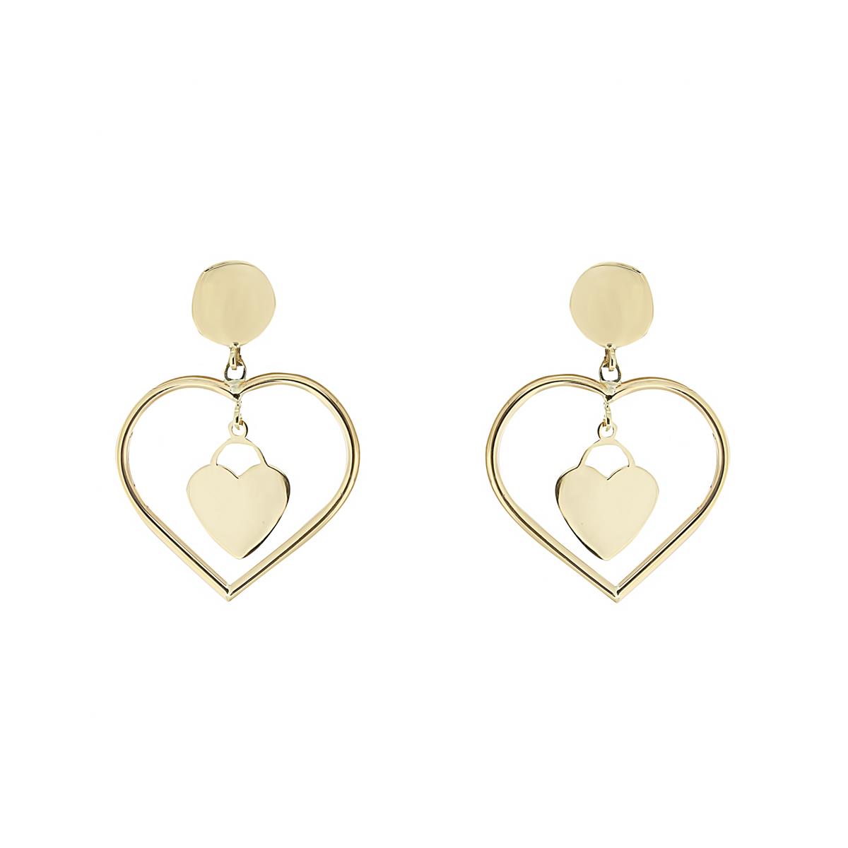 London Collection 14k Yellow Gold Double Heart Door Knocker Earrings