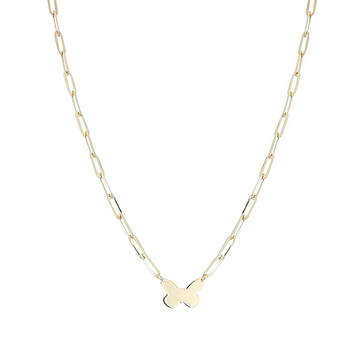 London Collection 14k Yellow Gold Butterfly Paperclip Link Necklace