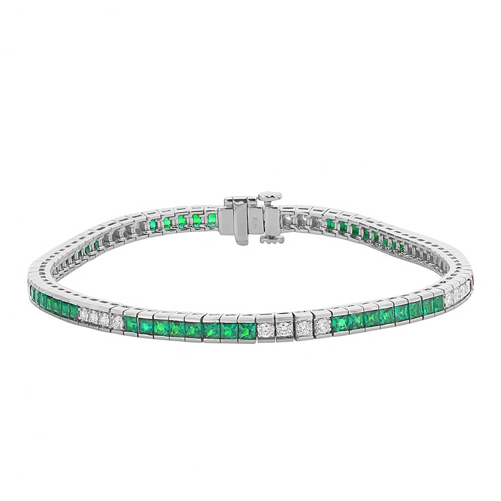 London Collection White Gold Channel Set Diamond and Emerald Bracelet