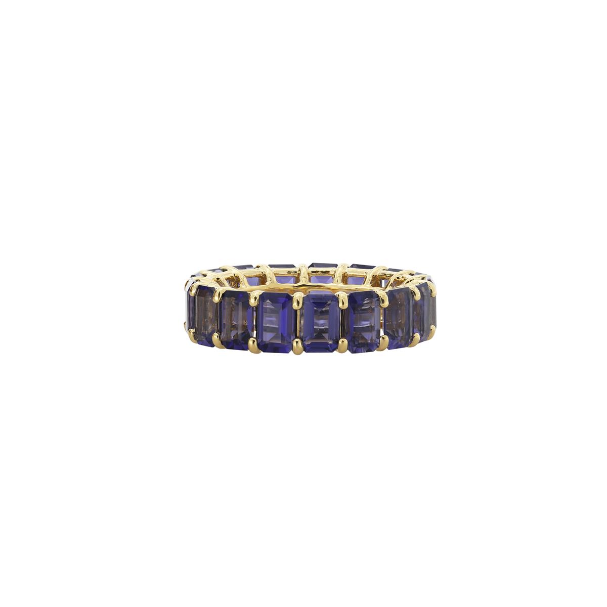 London Collection 18k Yellow Gold Emerald Cut Iolite Eternity Band Ring