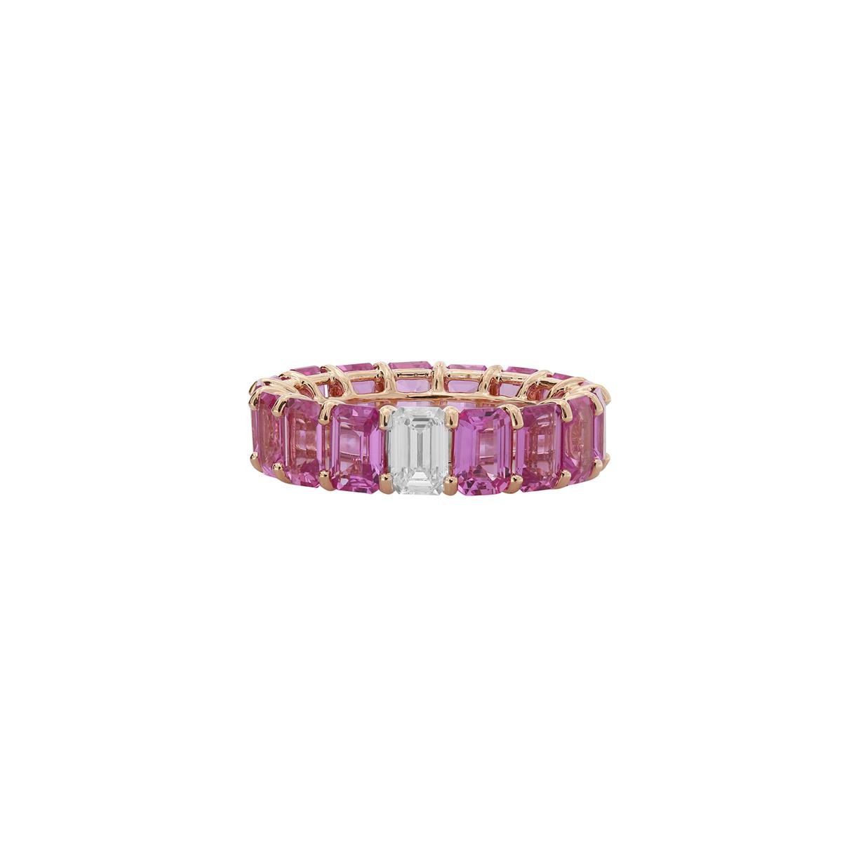 London Collection 18k Rose Gold Pink Sapphire and Emerald Cut Diamond Eternity Band